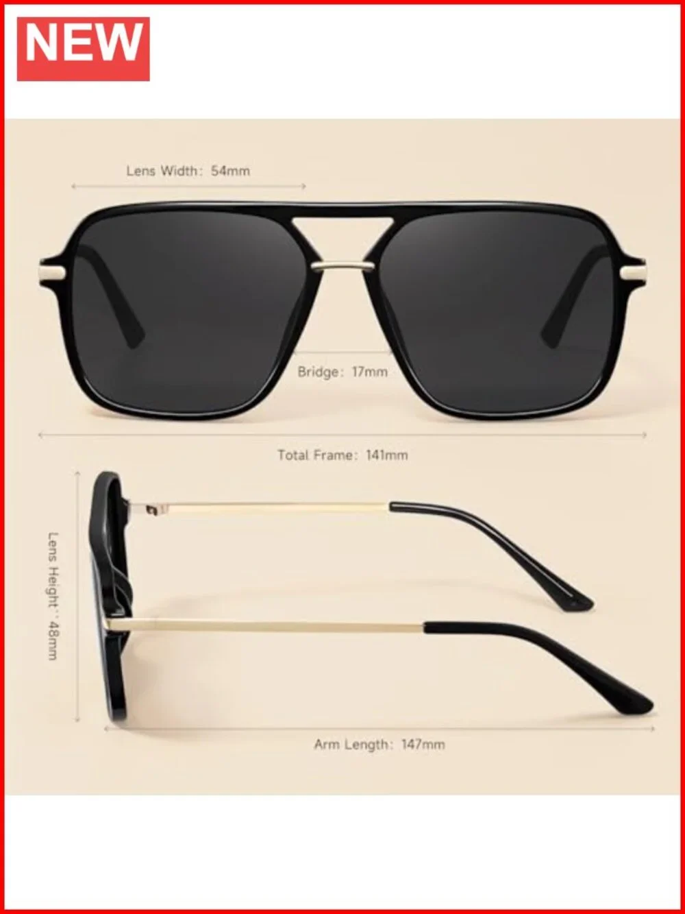 Square Aviator Polarized Sunglasses UV Protection Driving Travel